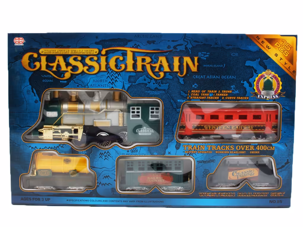 قطار کلاسیک موزیکال، چراغ دار و دودزا اسباب بازی(15 قطعه)