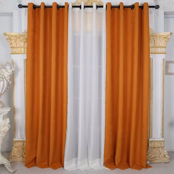 پرده آماده کتان نارنجی 140 در 280 سانتی متر