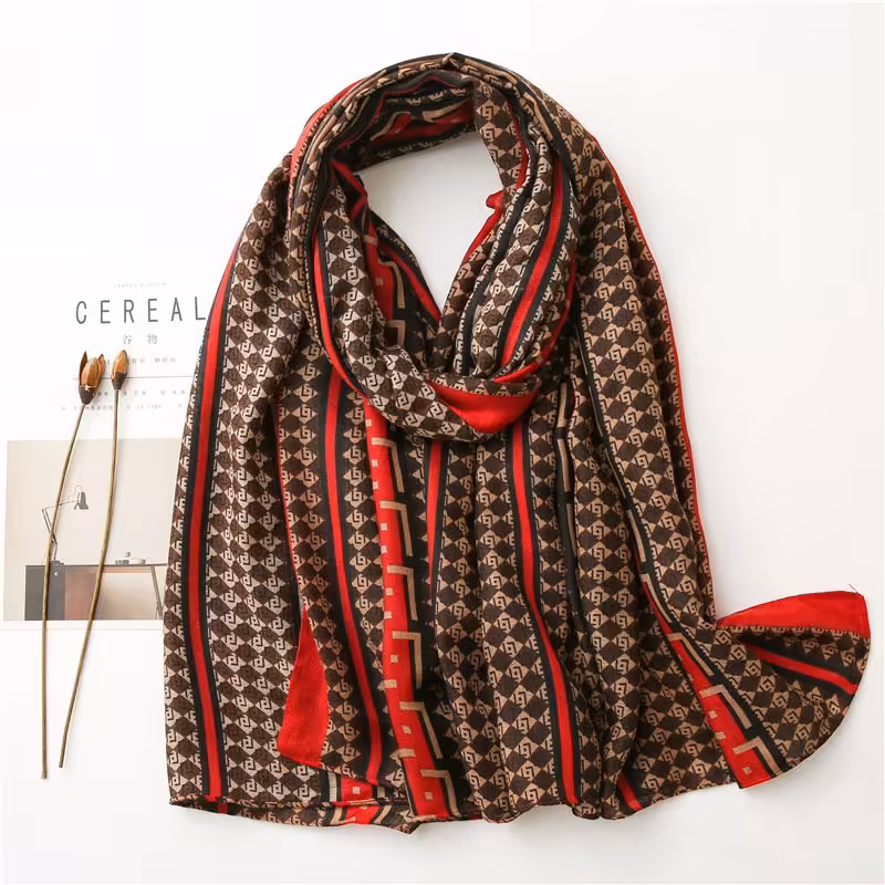 شال نخ پنبه پاییزه قرمز