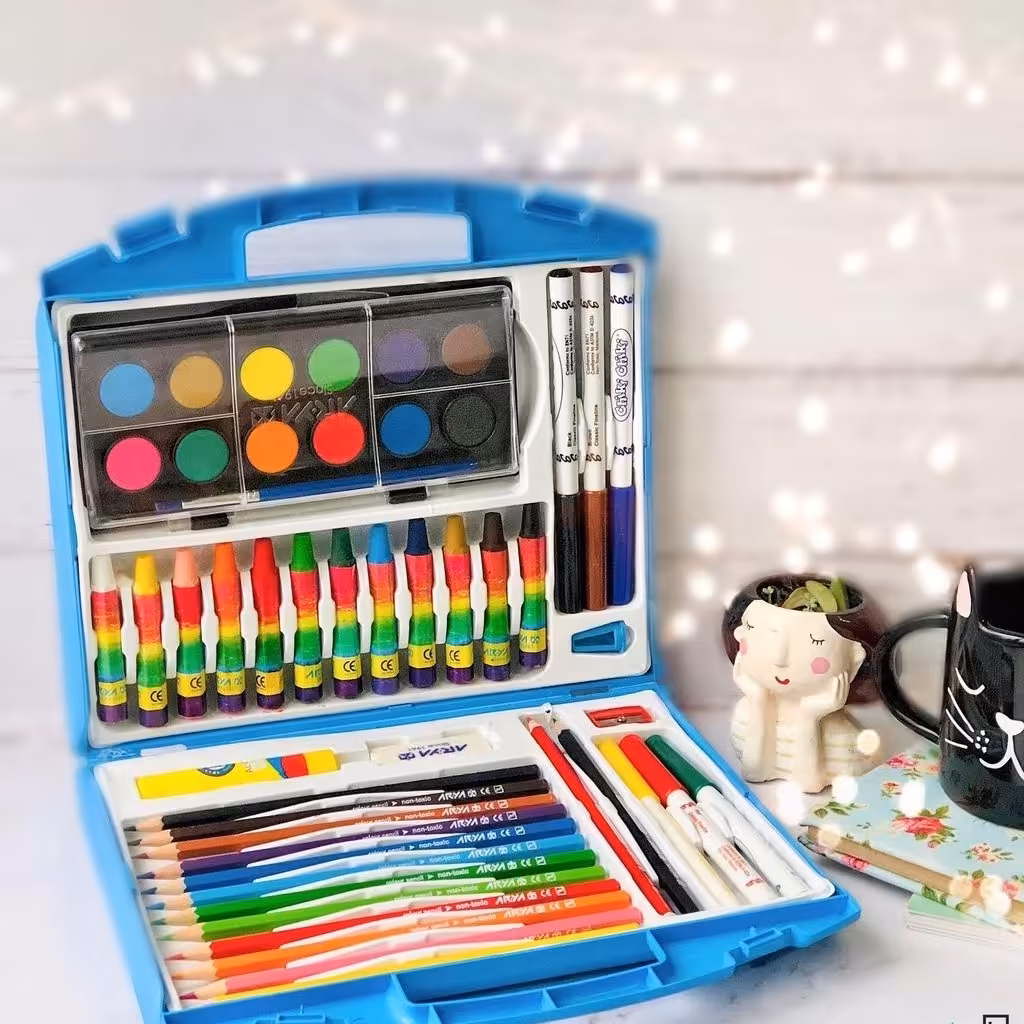 کیف نقاشی آریا  ماژیک مدادرنگی پاستل گواش مداد تراش پاک کن قلم مو آبرنگ کودک نوج
