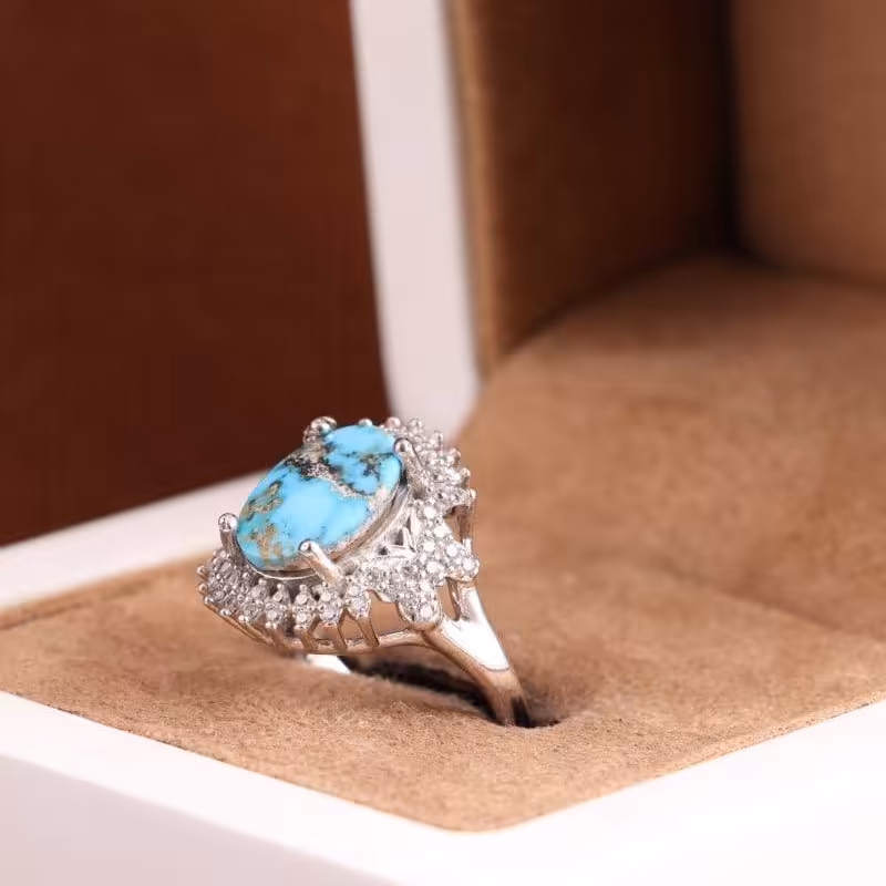 انگشتر نقره زنانه فیروزه نیشابور اصل درجه یک