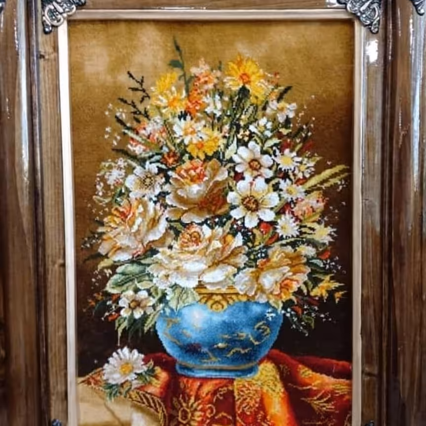 تابلوفرش دستبافت گل و گلدان 01