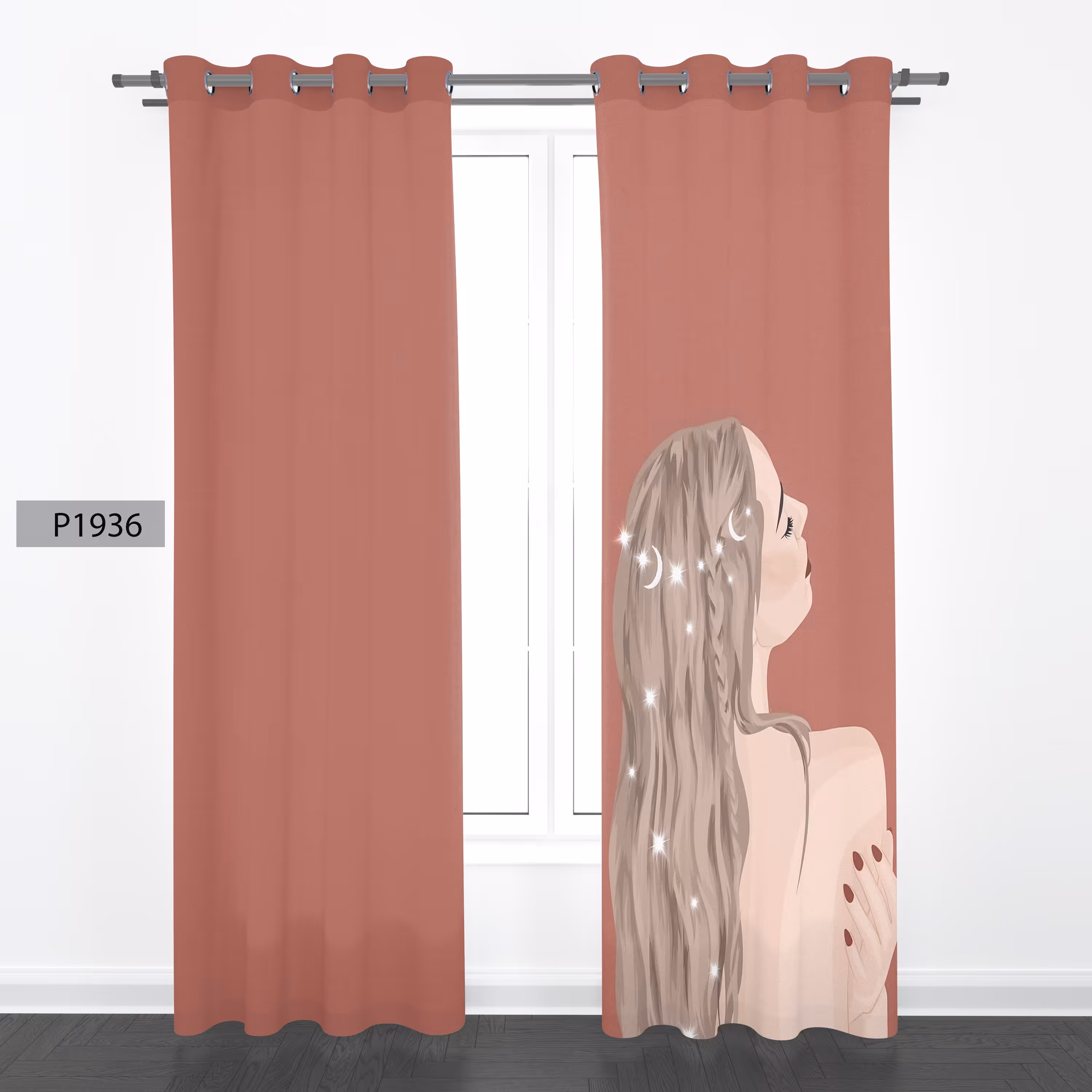 پرده هازان چاپی دوقواره دوخته شده پانچ شده هر قواره عرض 140ارتفاع 190 کد1936