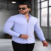 پیراهن / بلوز دکمه دار آبی مردانه آکسفورد کلاسیک تنفس معمولی لیکرا روشن Valiberta