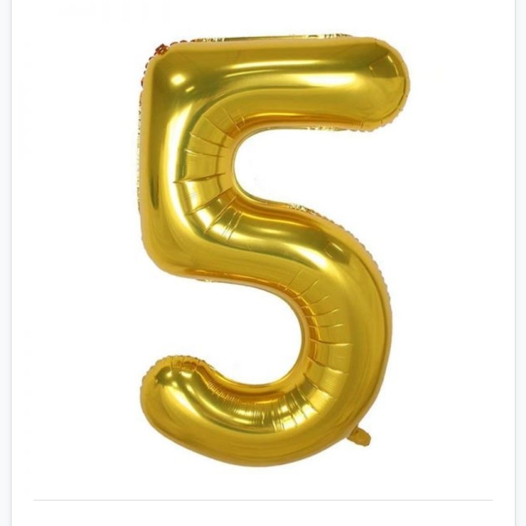 بادکنک فویلی عدد 5 رنگ طلایی