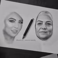 نقاشی چهره سیاه قلم دوچهره در ابعاد آ3 به سفارش مشتری سبک رئال