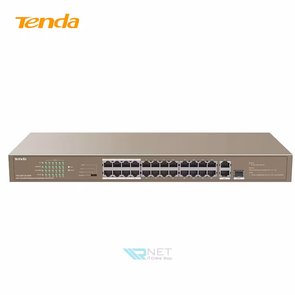 سوئیچ شبکه 24 پورت 10/100 POE تندا مدل TEF1126P-24-250W