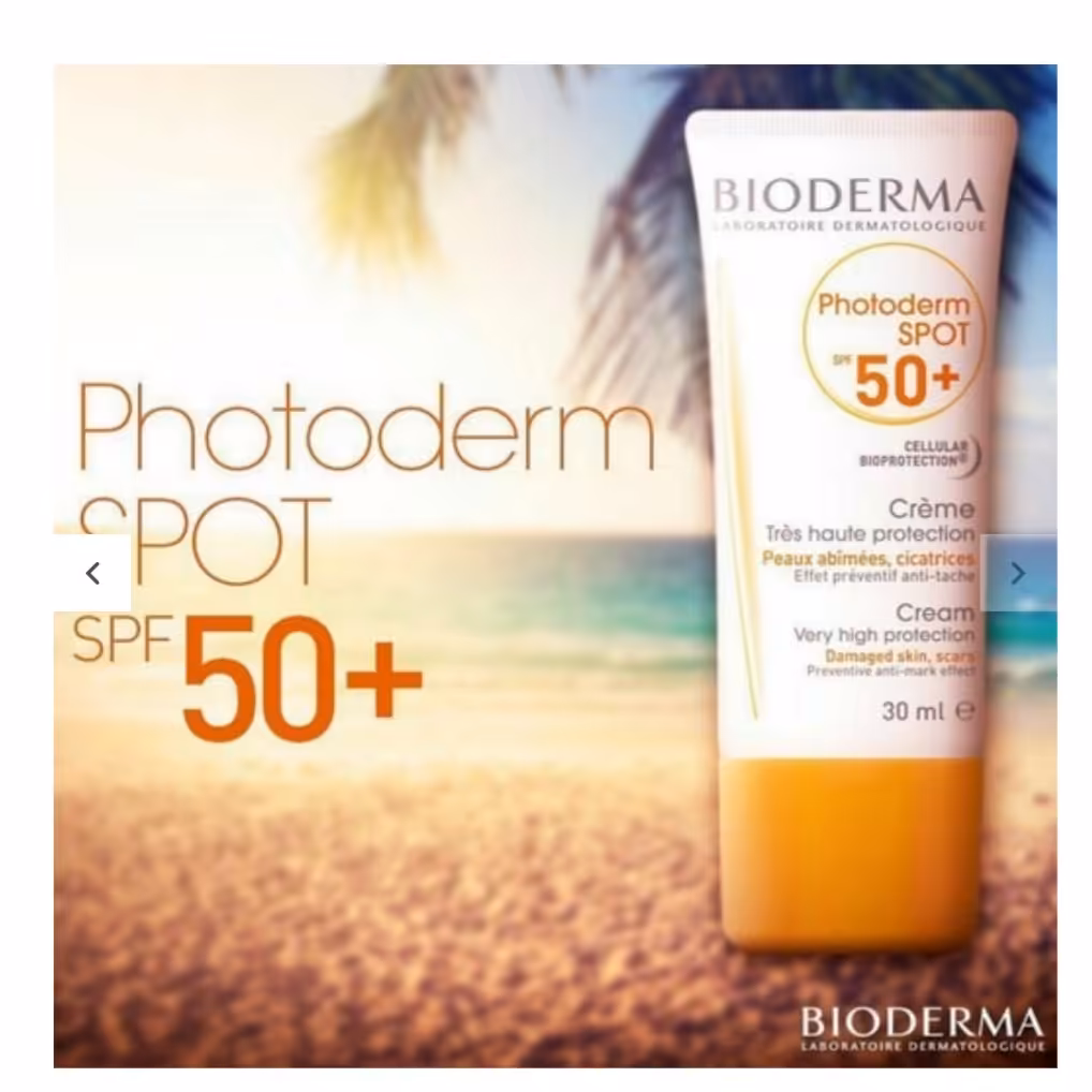 کرم ضد آفتاب بدون رنگ spf50 بیودرما  فتودرم اسپات ، اورجینال