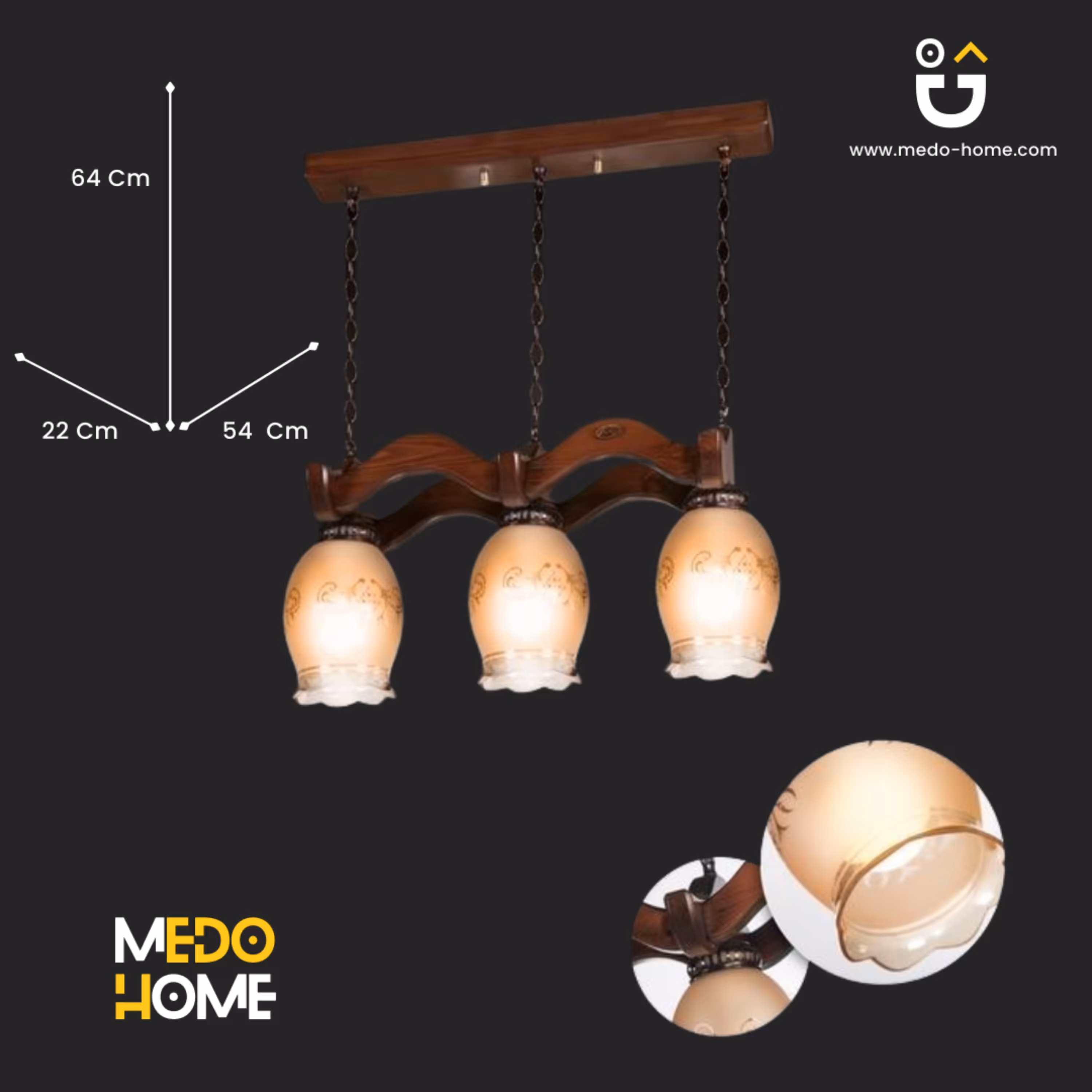 آویز چوبی منجی مدل المیرا 3 شعله خطی