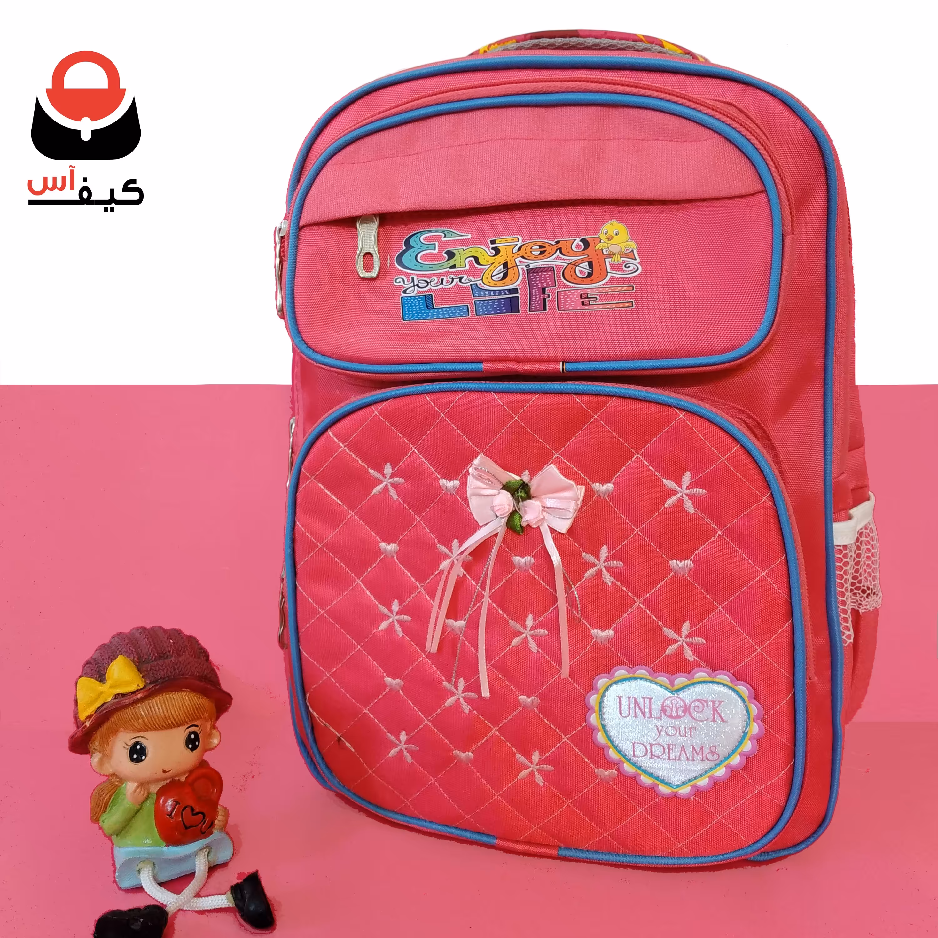 کیف مدرسه دبستانی دخترانه مدل پاپیونی شیک و جادار با قیمت تخفیفی