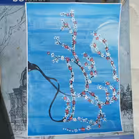 نقاشی تکنیک آکریلیک درختچه کوچک