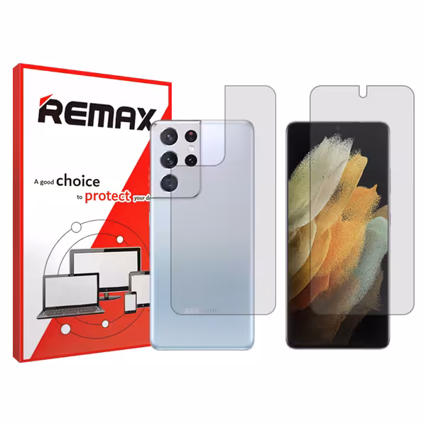گلس صفحه نمایش و پشت گوشی سامسونگ Galaxy S21 Ultra مدل شفاف برند ریمکس کد SS