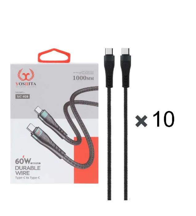 پک 10 عددی کابل شارژ فست یوشیتا Type-C To Type-Cمدل YC-020