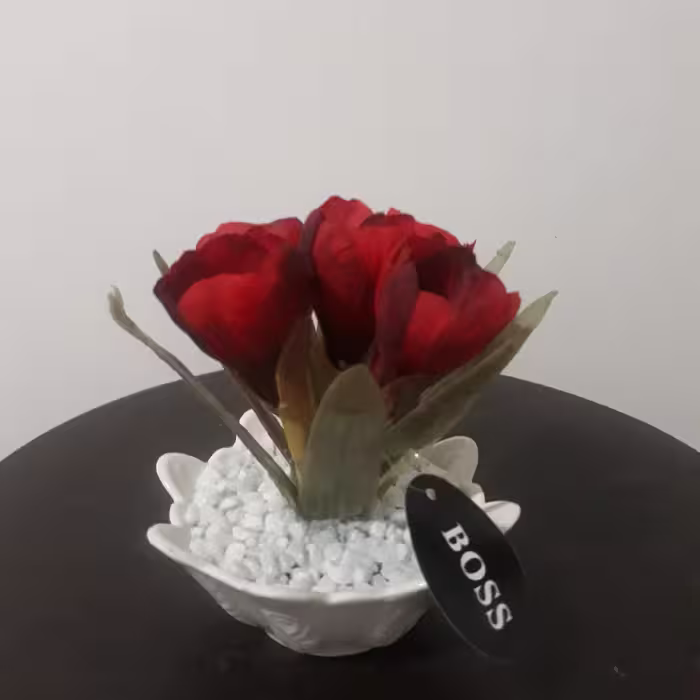 گل و گلدان لاله فرانسوی 5 گل مینیاتوری