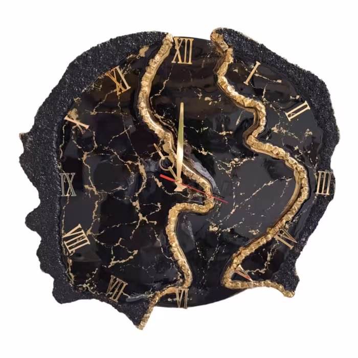 ساعت دیواری رزینی طرح ژئود سایز 60 رنگ مشکی طلایی
