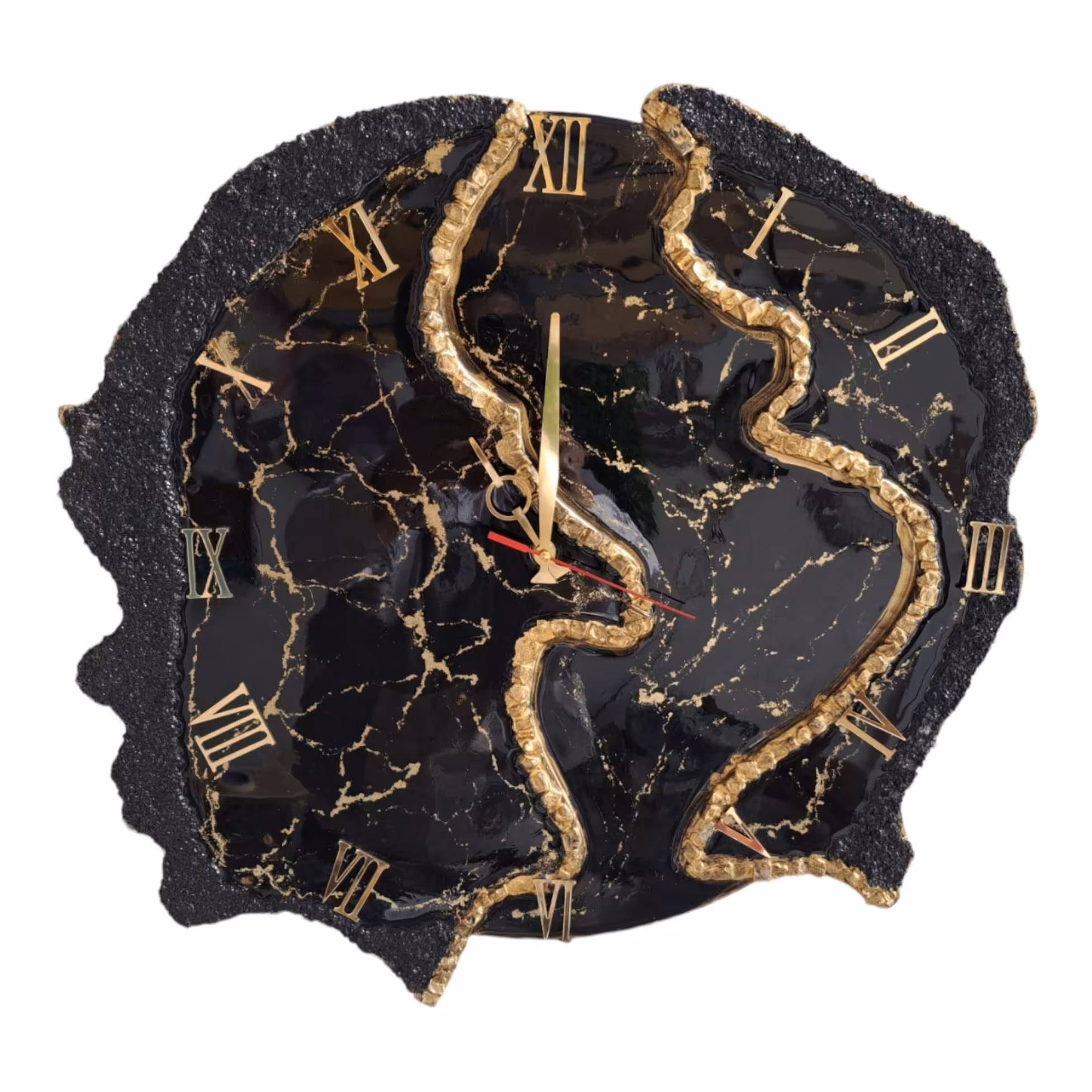 ساعت دیواری رزینی طرح ژئود سایز 60 رنگ مشکی طلایی