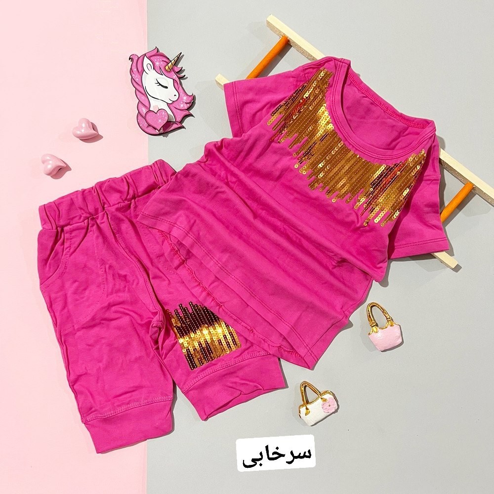 ست تیشرت و شلوارک یقه پولکی سایز 40 تا 55