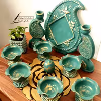 ست هفتسین فیروزه ای طلایی پتینه کاری