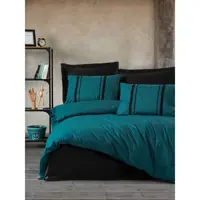 ست ملحفه کاتن باکس مدل Plain Bitter Petrol-Siyah تک نفره 3 تکه