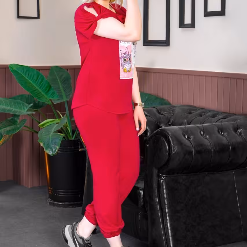 تیشرت شلوار استیکردار کرپ