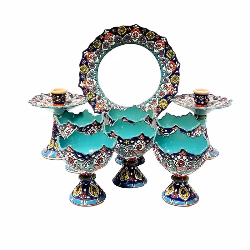 ست هفت سین میناکاری مدل فیروزه ای مجموعه 9 عددی
