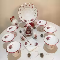 هفت سین - تم قرمز-12تیکه-جنس کار سفال- قابل شستشو