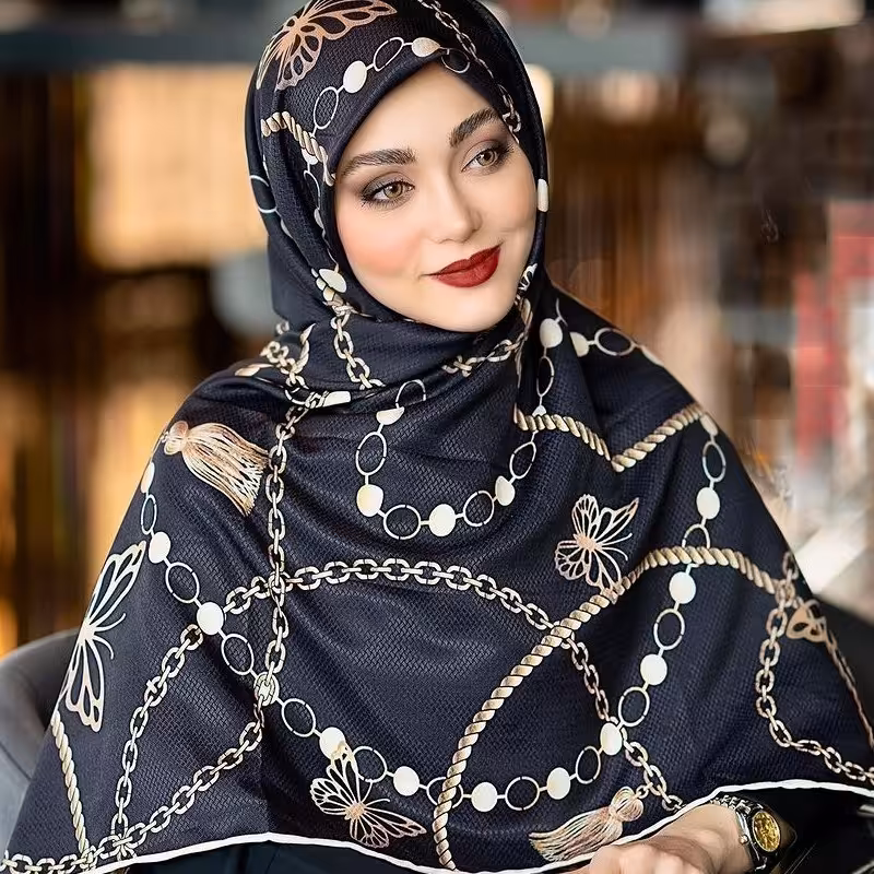 روسری زنجیری مشکی سوپرنخ(کد081)