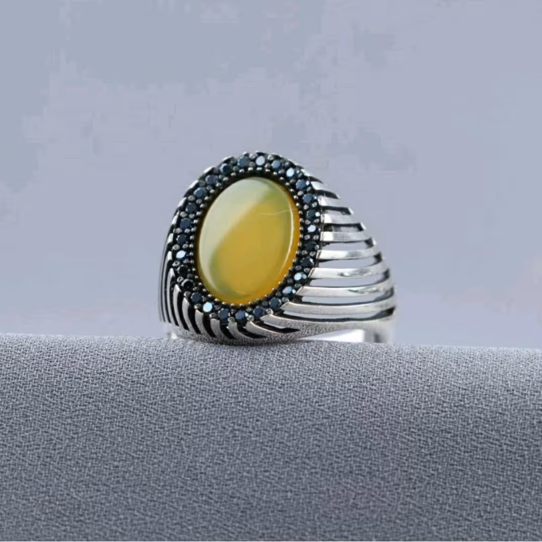  انگشتر نقره مردانه همراه عقیق زرد شرف الشمس 2 