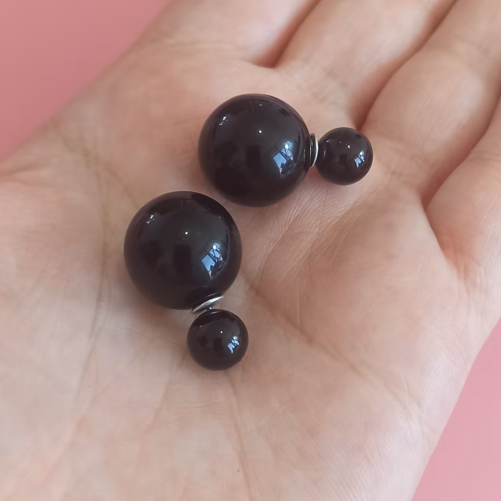 گوشواره دو طرفه توپی رنگ مشکی