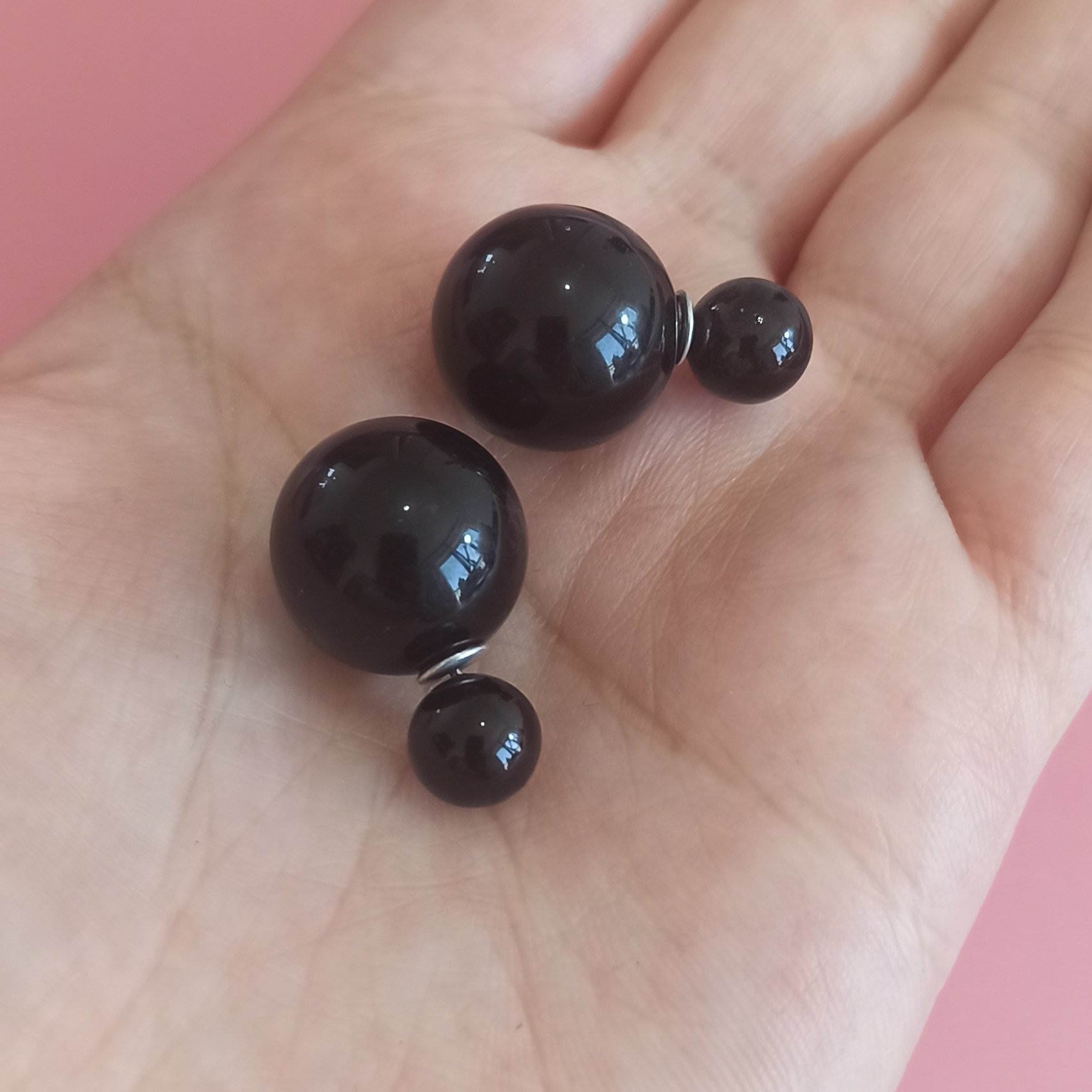 گوشواره دو طرفه توپی رنگ مشکی