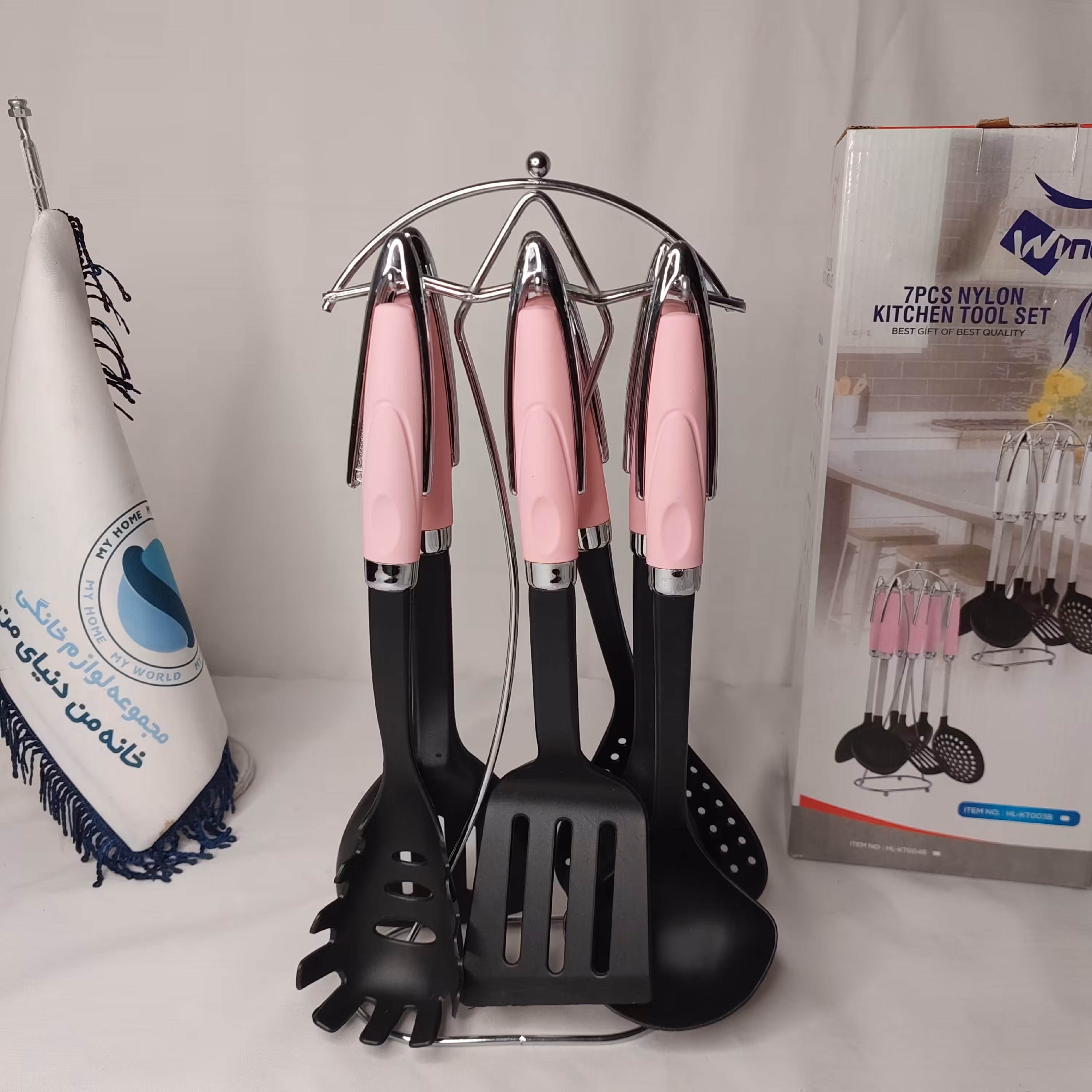 سرویس کفگیر ملاقه 7 پارچه استند دار winex وینکس صورتی