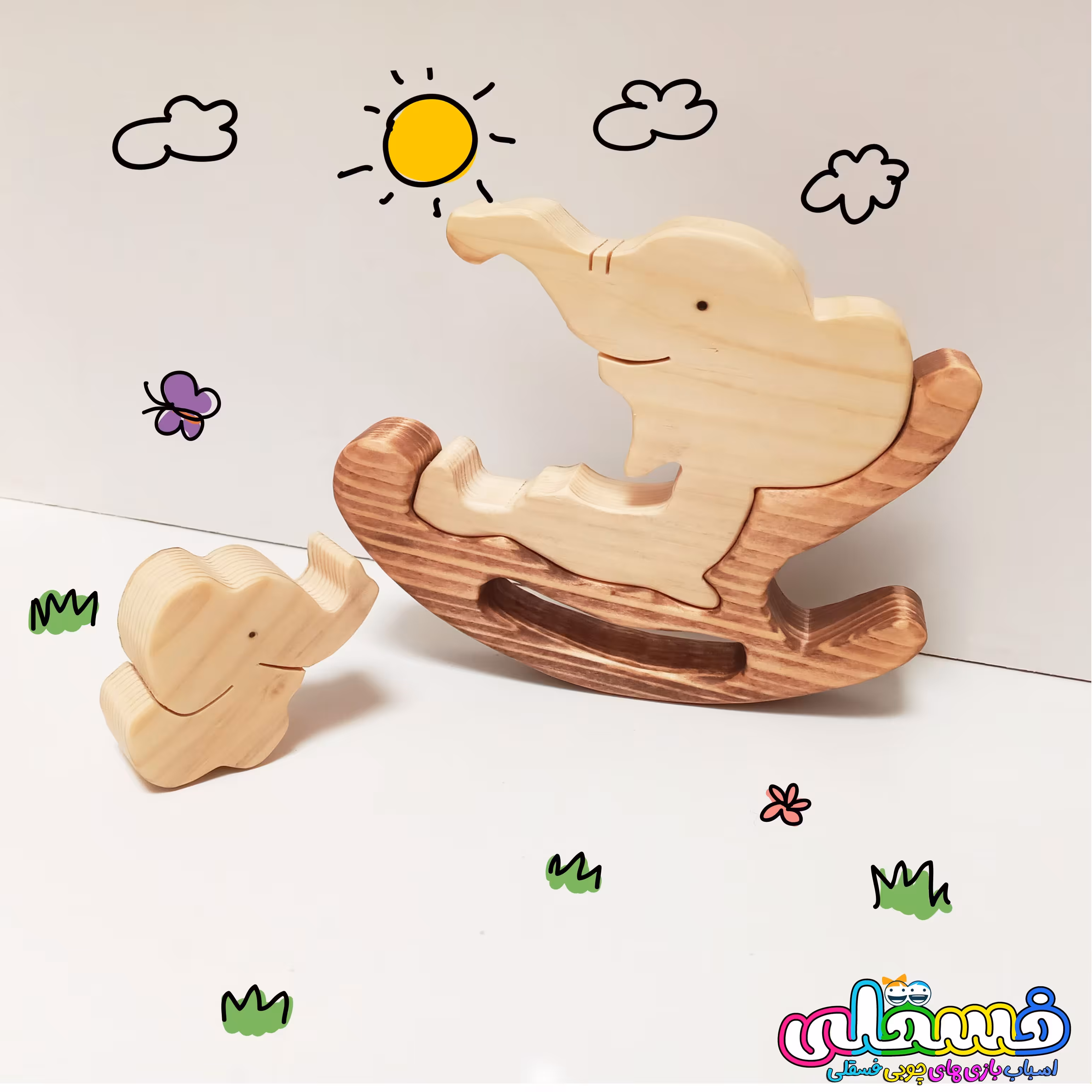 گهواره فیل چوبی پازلی