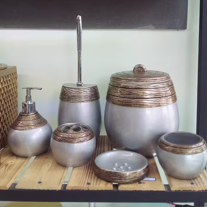 ست سرویس بهداشتی 6پارچه رزین مدل نقره قهوه ای(ارسال تیپاکس پس کرایه)