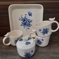 ست چایخوری سه نفره سرامیکی طرح گل ابی