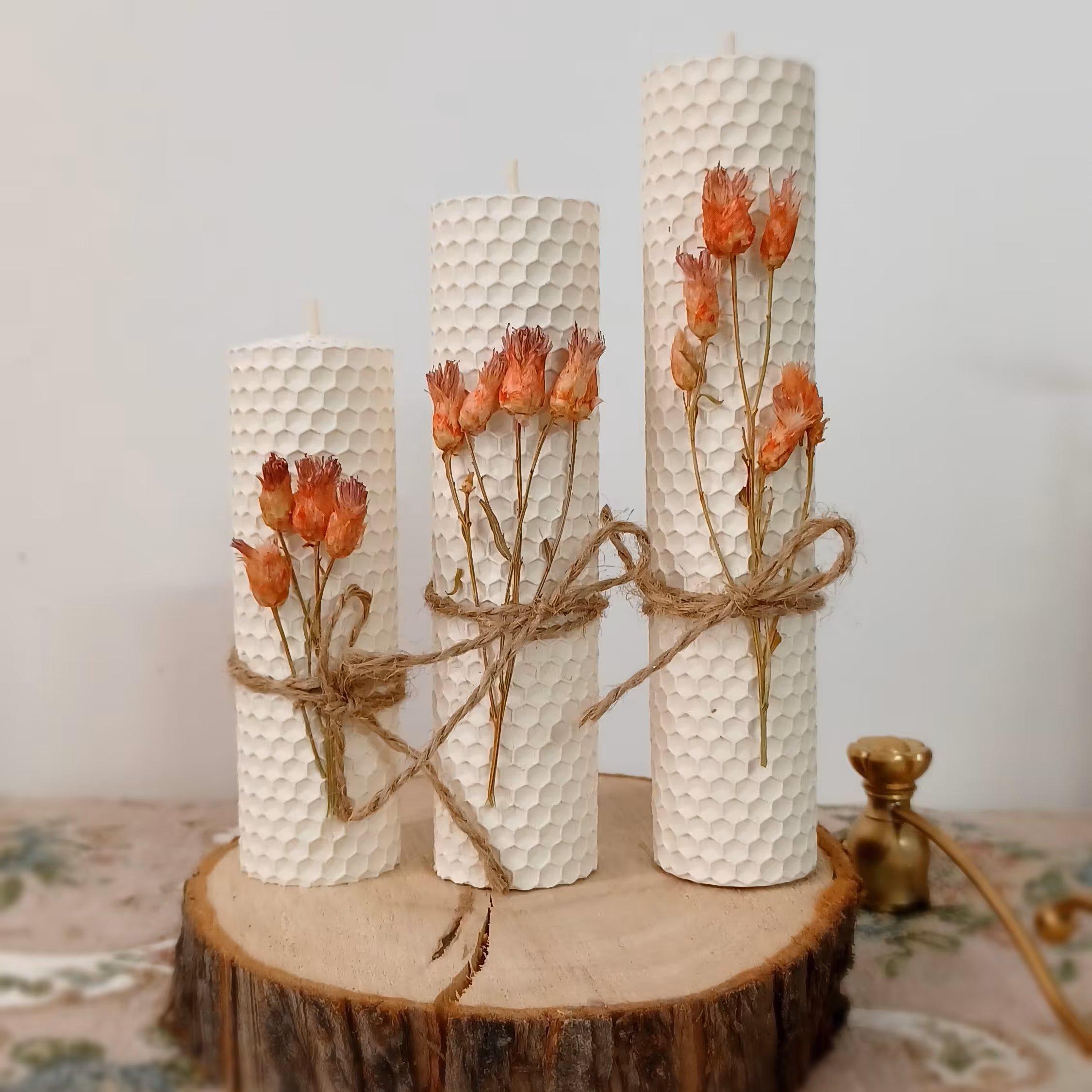 شمع استوانه هفت سین سه تایی موم عسل 