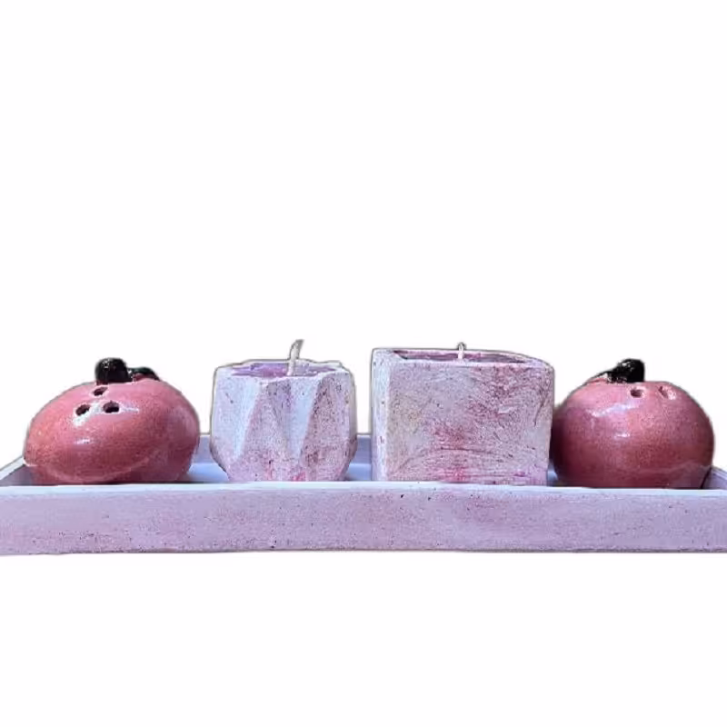 ست نمکدان دست ساز  هنری فانتزی طرح مینیاتوری سیب همراه با شمع