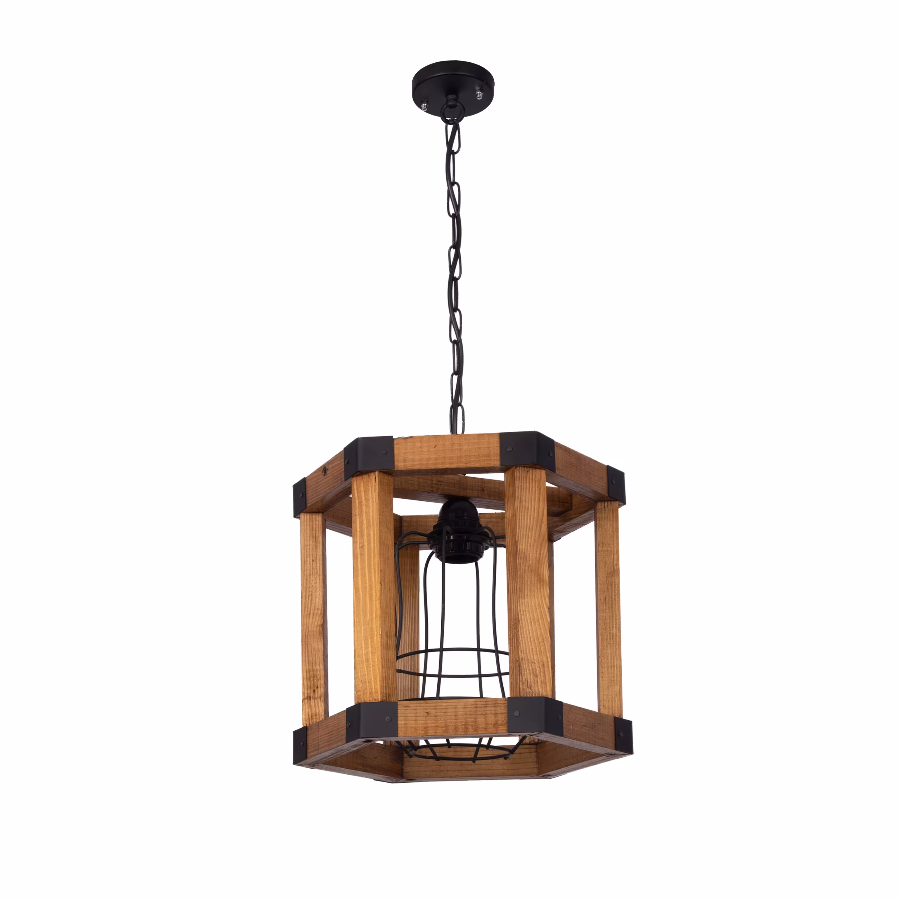 لوستر تک شعله چوبی شش ضلعی قفسی مدل W-455