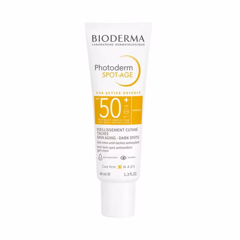 ژل کرم ضد آفتاب بی رنگ بایودرما +SPF50 مدل Photoderm Spot-Age مناسب انواع پوست حجم 40 میلی لیتر