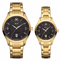 ست ساعت مچی عقربه ای زنانه و مردانه اوبلاک مدل 72700 رنگ طلایی صفحه مشکی