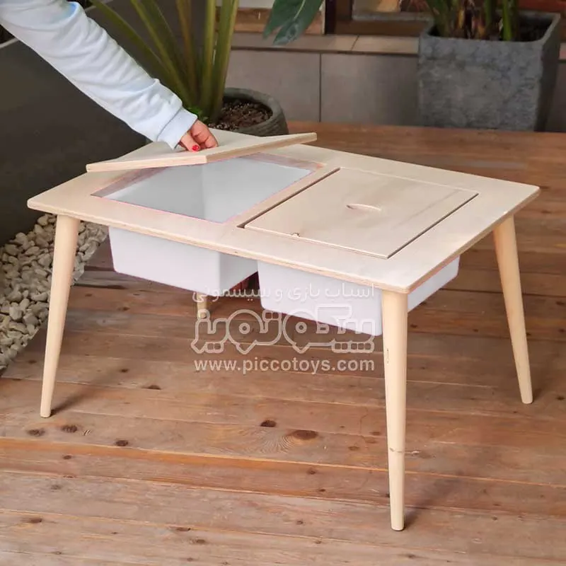 میز کودک چوبی با دو باکس بزرگ سفید مدل P/5556/C
