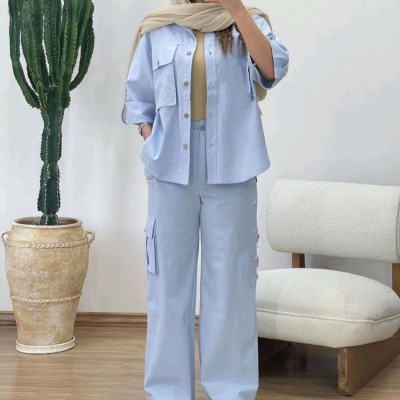 مانتو شلوار زنانه لنین مدل ست کارگو