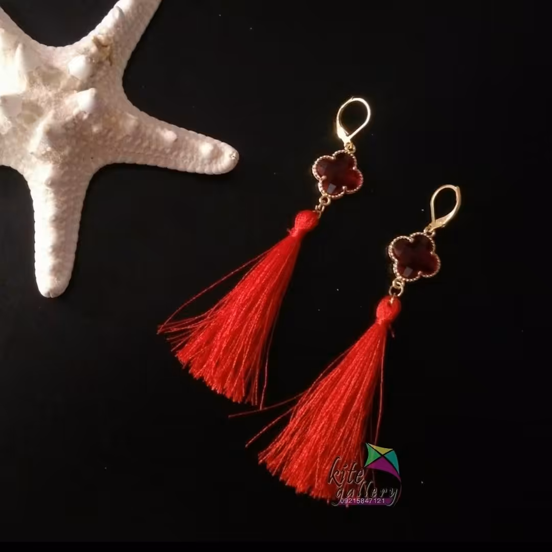 گوشواره ونکلیف ترک منگوله دار قرمز 