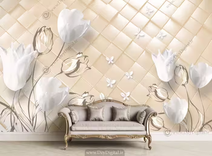پوستر دیواری سه بعدی گل سفید BA-3333
