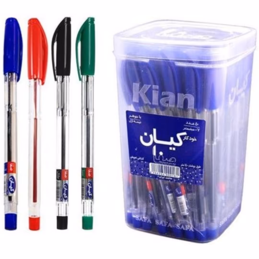 پک 50 عددی خودکار کیان بدنه کریستال  نوک 0.7 در 4 رنگ آبی ، مشکی ، قرمز ، سبز