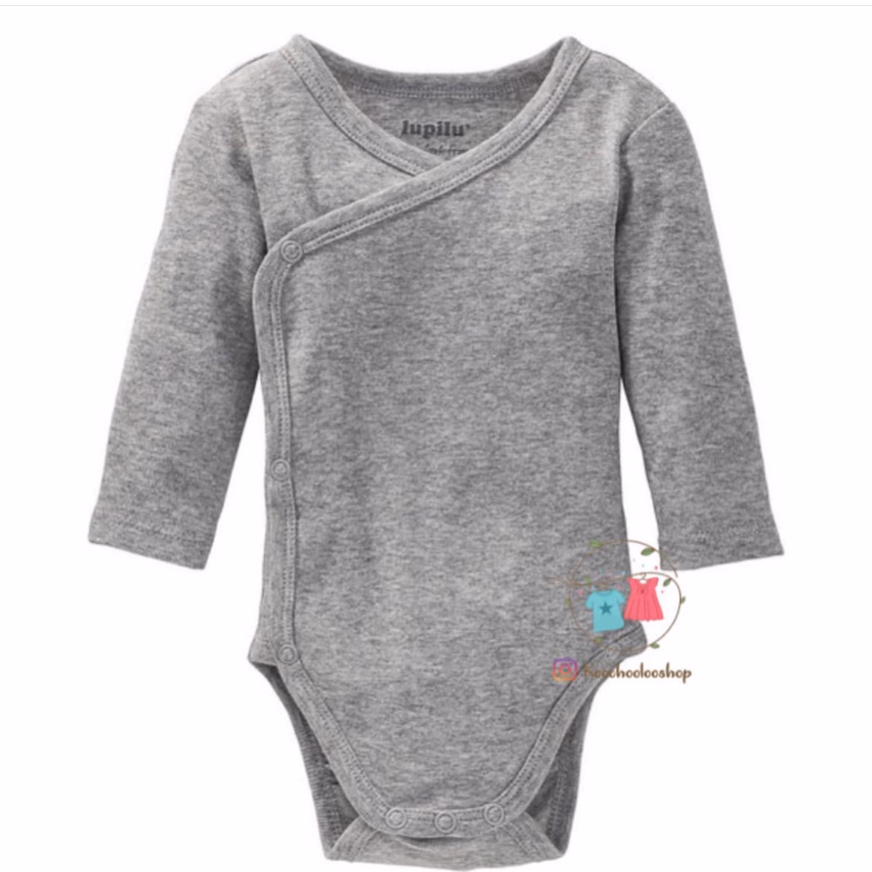 بادی عبایی تمام نخ پنبه نوزادی طوسی پررنگ لوپیلو مناسب 6 تا 12 ماه 