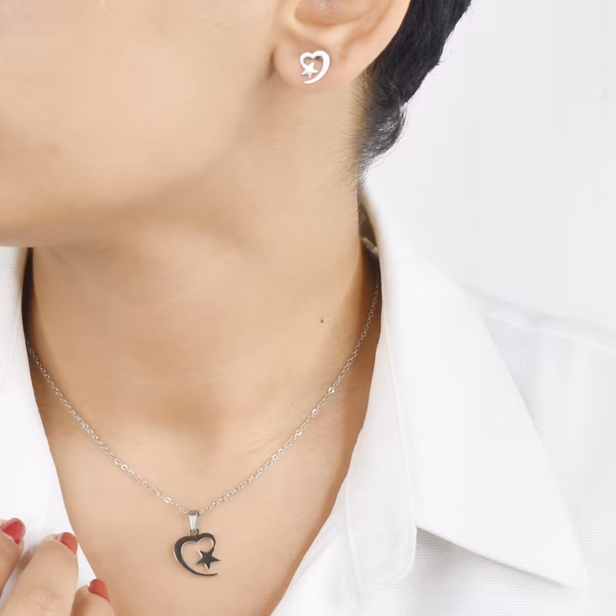 نیمست زنانه طرح طلا مدل ماه و ستاره نقره ای کد 5019