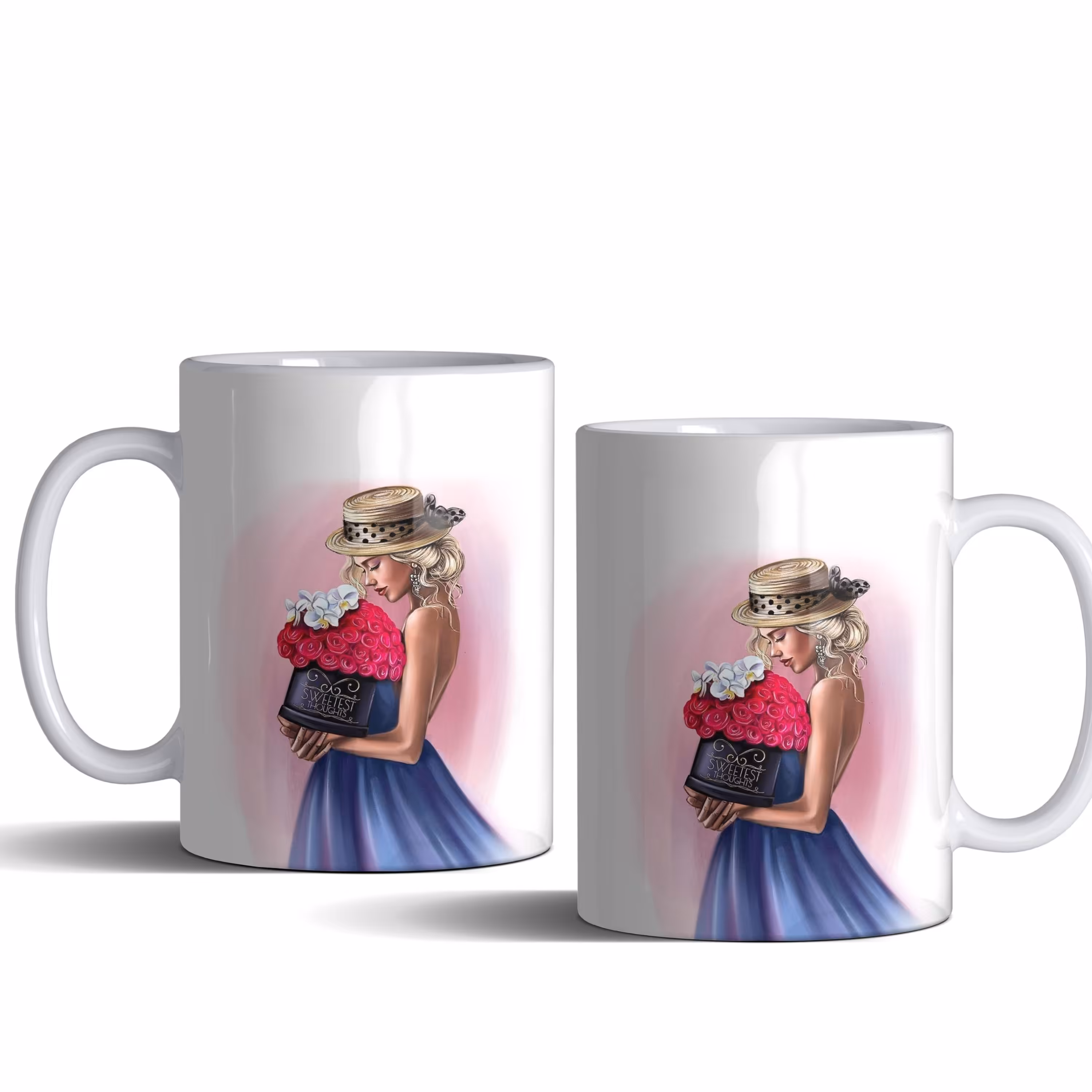 لیوان (ماگ) هنری با طرح دختری با سبد گل