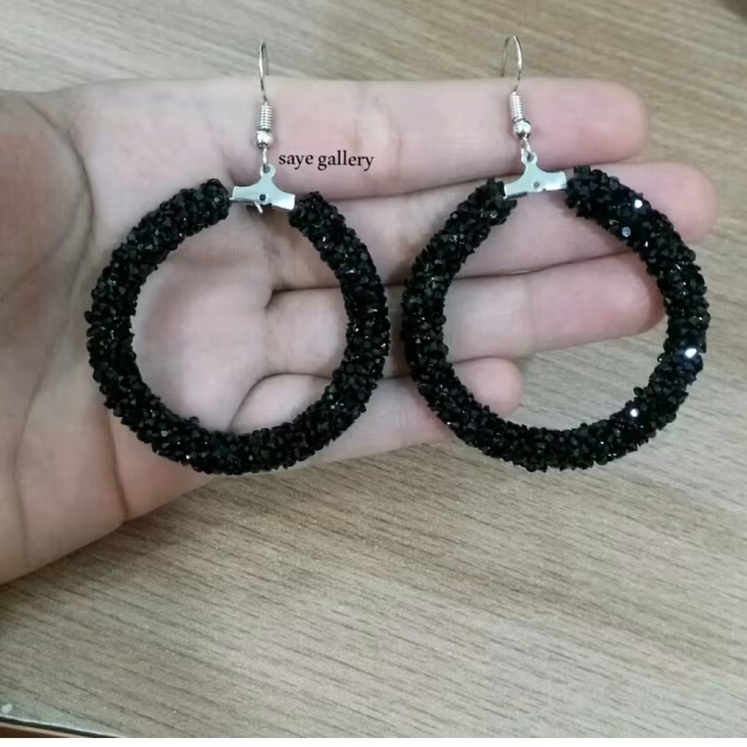 گوشواره حلقه ای سوارسکی زنانه دخترانه مشکی 