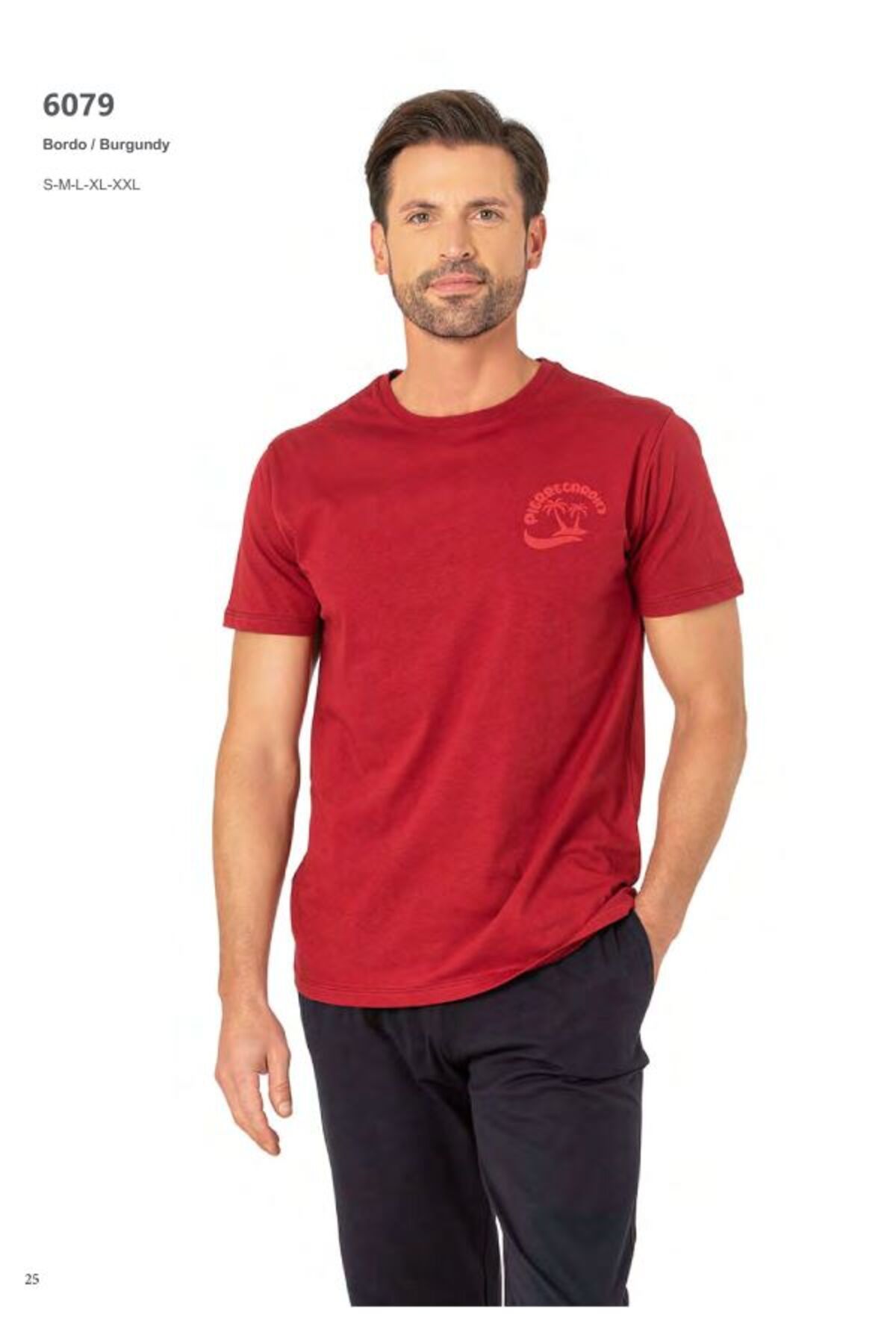 ست پیژامه قرمز مردانه پنبه لباس خواب آستین کوتاه مجموعه 60PC79VR Pierre Cardin