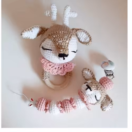 جغجغه و دندونی بافتنی طرح گوزن (دخترانه) دونه دات کام